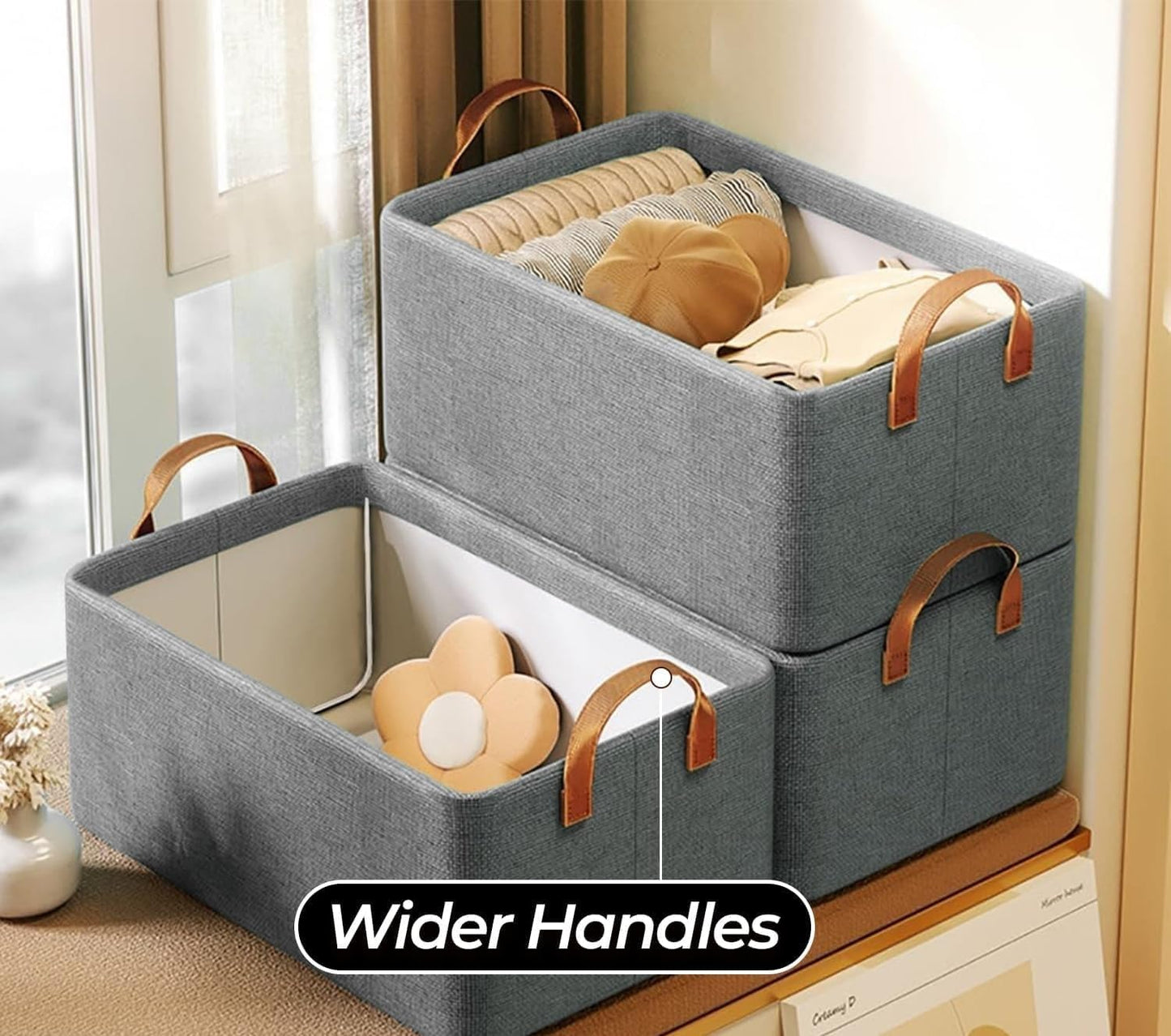 ANSHI Wardrobe Organizer for Clothes – Metal Frame Rectangle Storage Baskets for Closet, Shelf, Bedroom & Laundry | Foldable Fabric Bins for Clothing, Towels, Toys & Accessories (5)