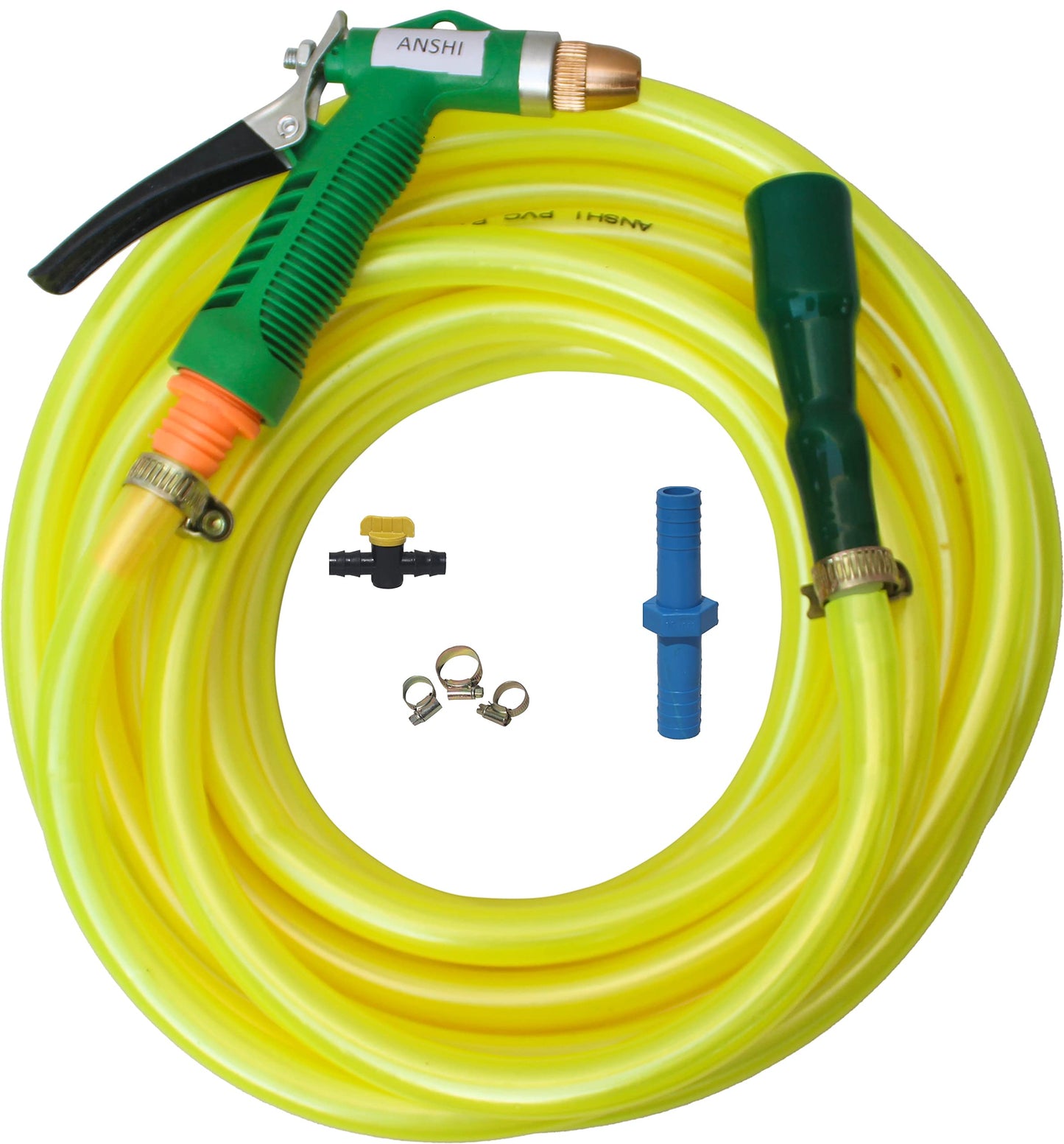 ANSHI 5 METER FLEXIBLE YELLOW HOSE PIPE (½’’ INCH,12 mm) With Water Spray Gun (5 Meter, Blue, 1)