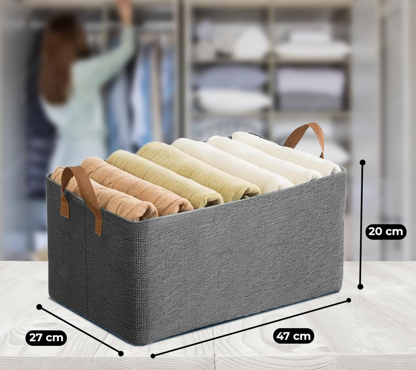 ANSHI Wardrobe Organizer for Clothes – Metal Frame Rectangle Storage Baskets for Closet, Shelf, Bedroom & Laundry | Foldable Fabric Bins for Clothing, Towels, Toys & Accessories (5)