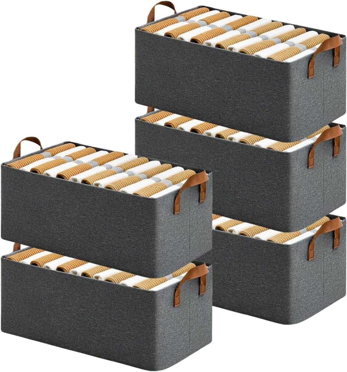 ANSHI Wardrobe Organizer for Clothes – Metal Frame Rectangle Storage Baskets for Closet, Shelf, Bedroom & Laundry | Foldable Fabric Bins for Clothing, Towels, Toys & Accessories (5)