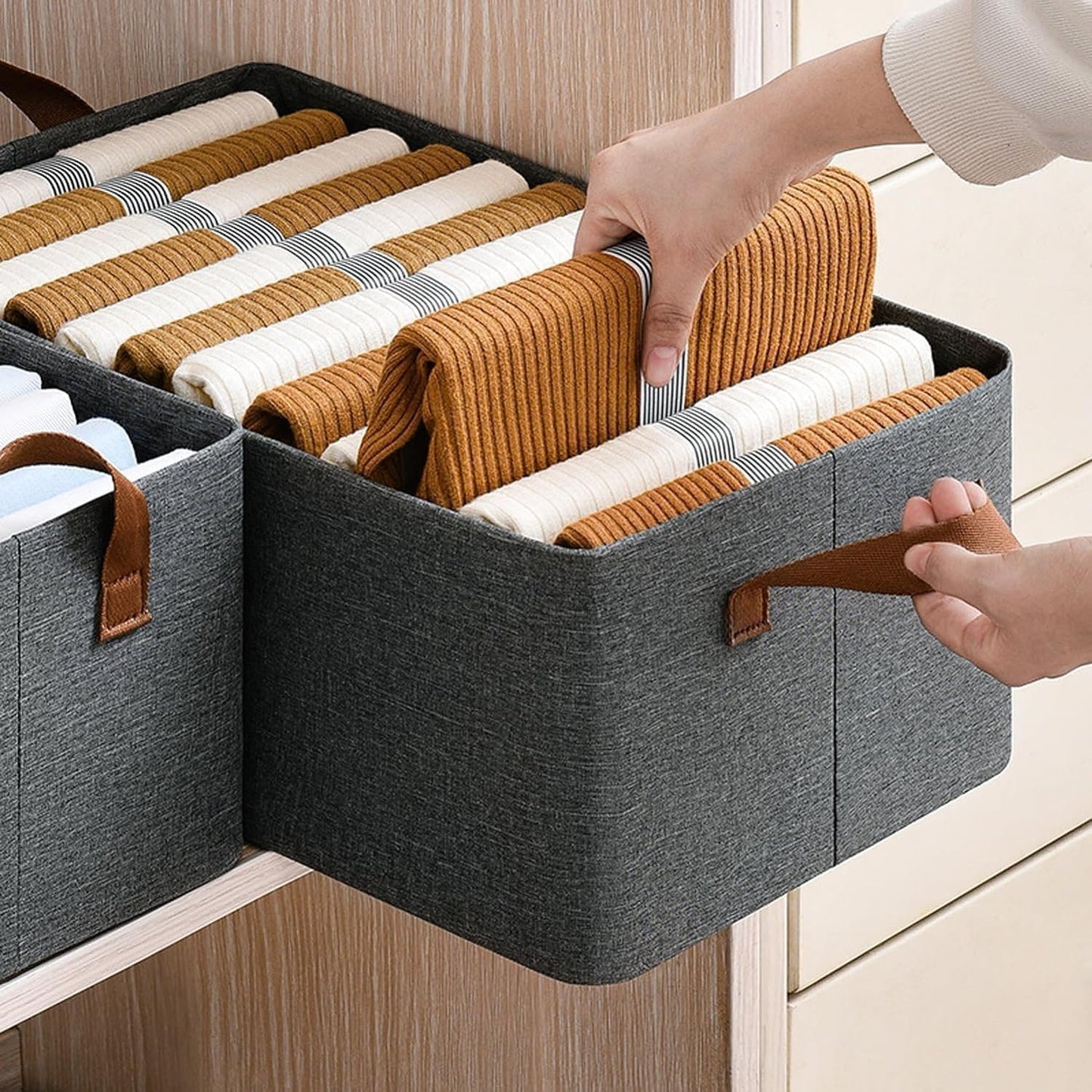 ANSHI Wardrobe Organizer for Clothes – Metal Frame Rectangle Storage Baskets for Closet, Shelf, Bedroom & Laundry | Foldable Fabric Bins for Clothing, Towels, Toys & Accessories (5)