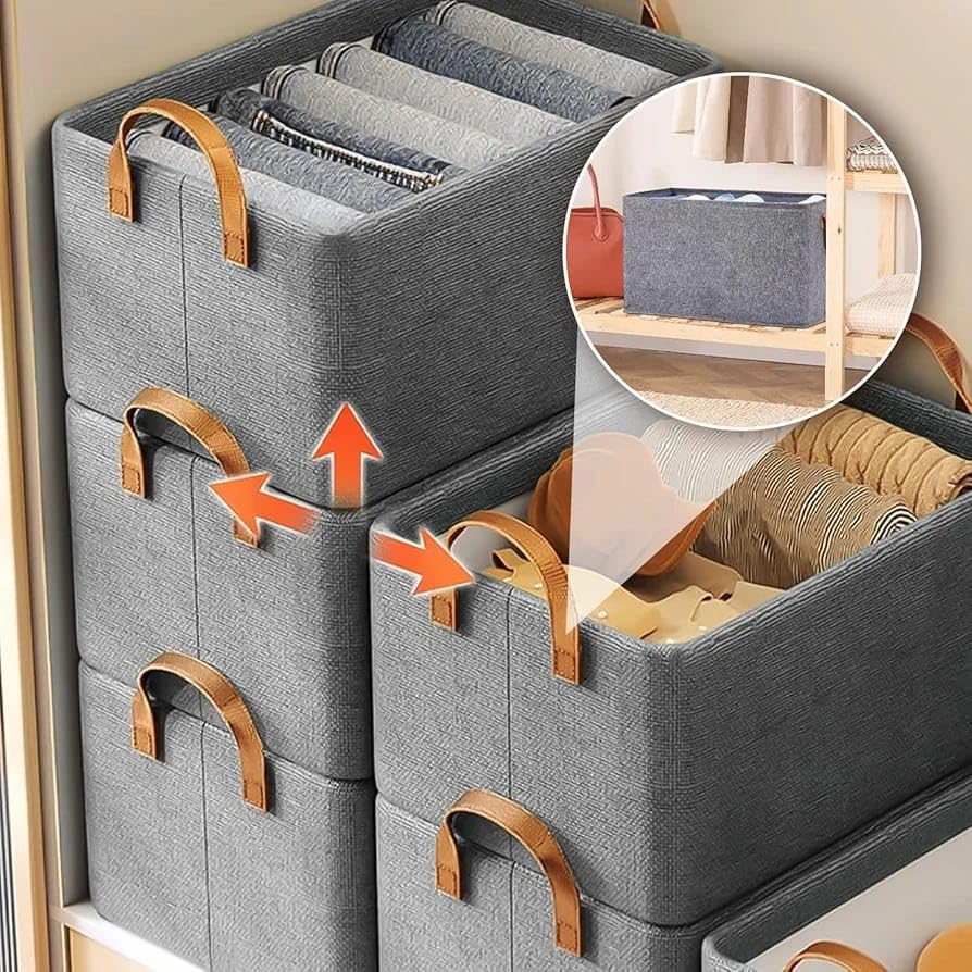 ANSHI Wardrobe Organizer for Clothes – Metal Frame Rectangle Storage Baskets for Closet, Shelf, Bedroom & Laundry | Foldable Fabric Bins for Clothing, Towels, Toys & Accessories (5)