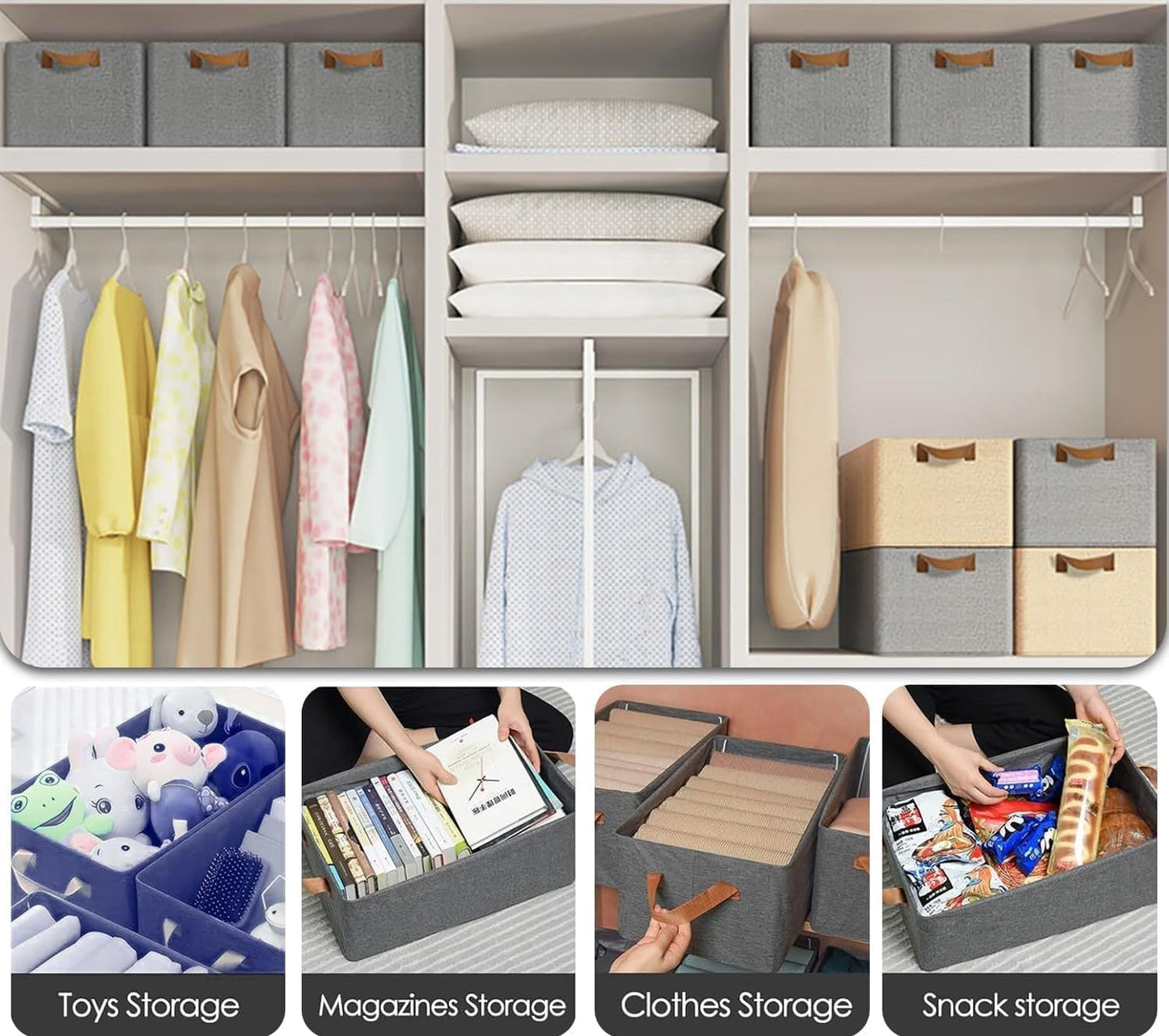 ANSHI Wardrobe Organizer for Clothes – Metal Frame Rectangle Storage Baskets for Closet, Shelf, Bedroom & Laundry | Foldable Fabric Bins for Clothing, Towels, Toys & Accessories (5)
