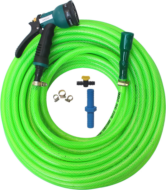 ANSHI HEAVY DUTY BRAIDED 3-LAYERED HOSE PIPE (Size : 1/2 inch) with single Mode Sprayer Nozzle, Garden, Car Wash, Floor Clean, Pet Bath, Easy to Connect Pipe (5 METER, GREEN)